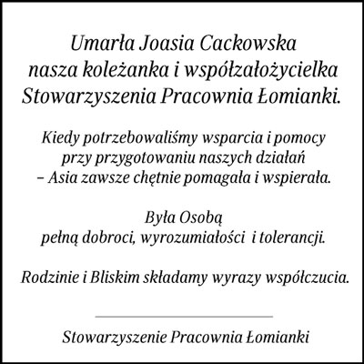 Zmarła dyrektor Joanna Cackowska