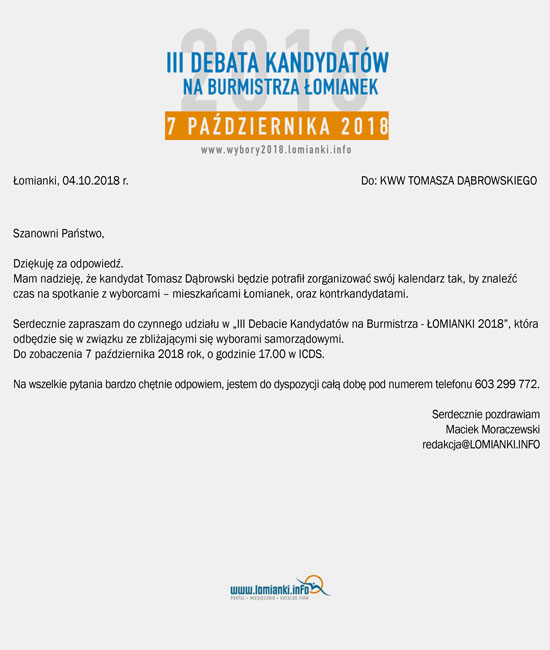 Oświadczenie KWW Dąbrowskiego